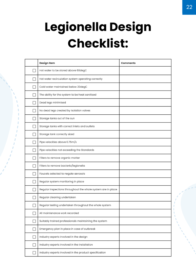 Legionella Design Checklist