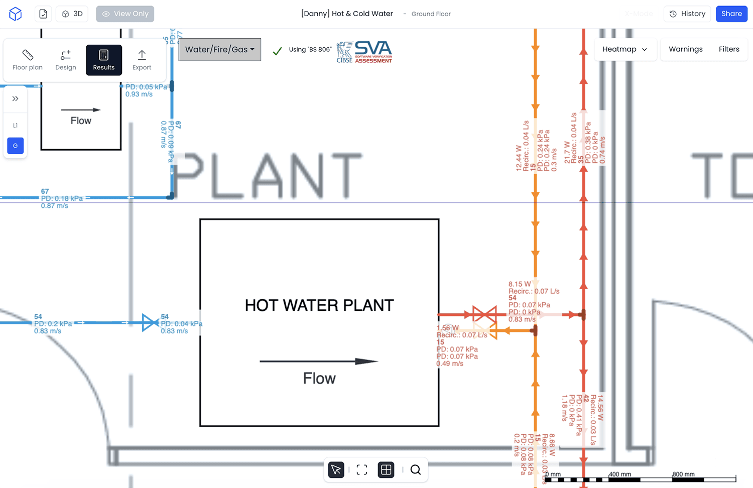 Hot Water Recirculation Calculations in h2x Hot water recirculation flow, pressure loss, heat loss and pipe calculations shown in h2x