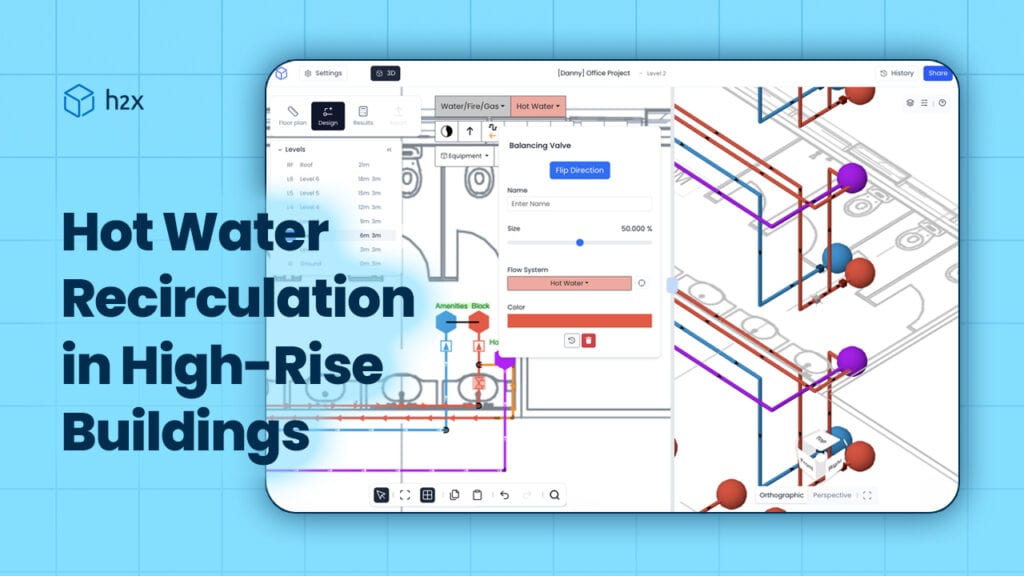 Hot water recirculation system design in a high-rise building using h2x