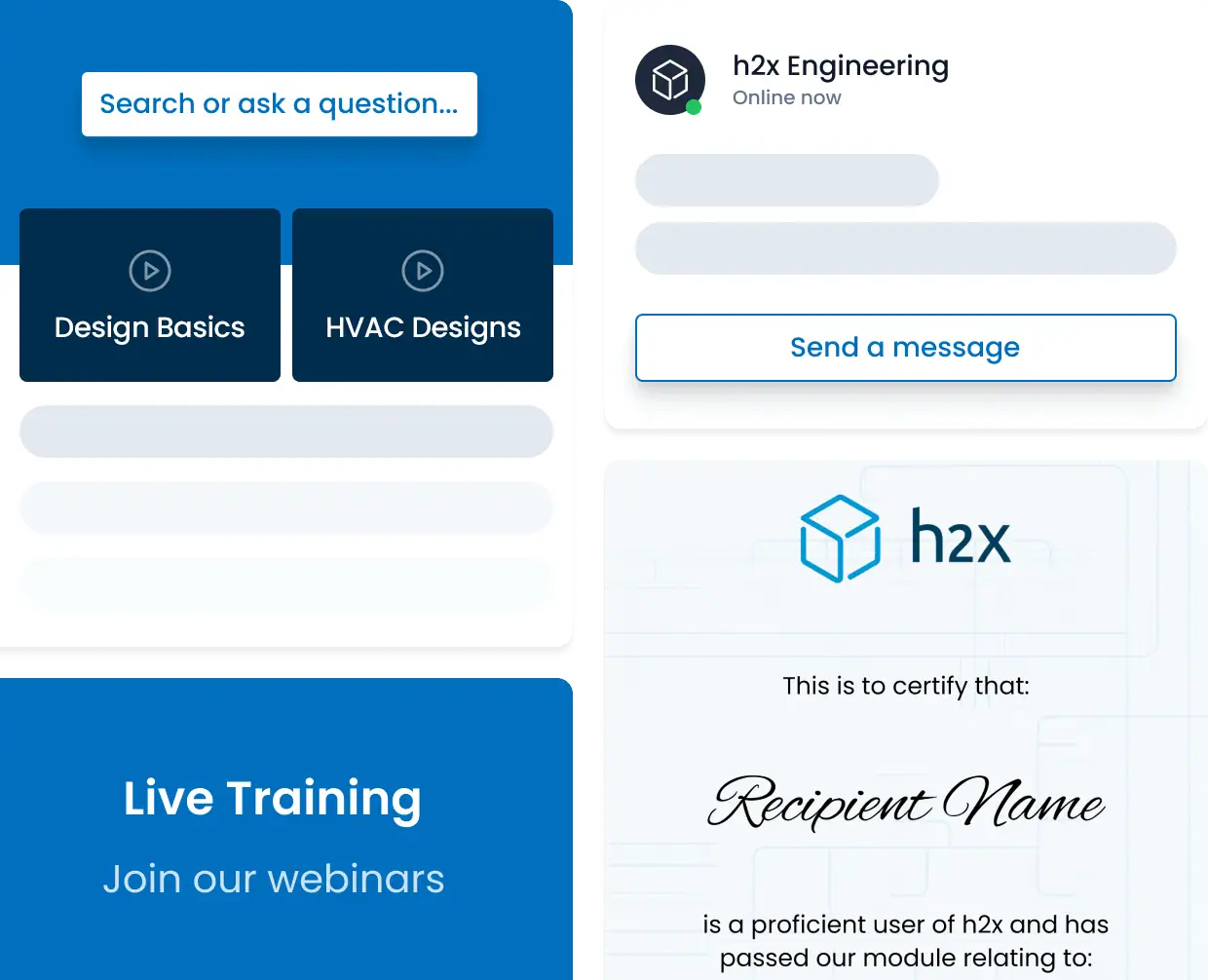 h2x onboarding, live training, technical support and learning resources